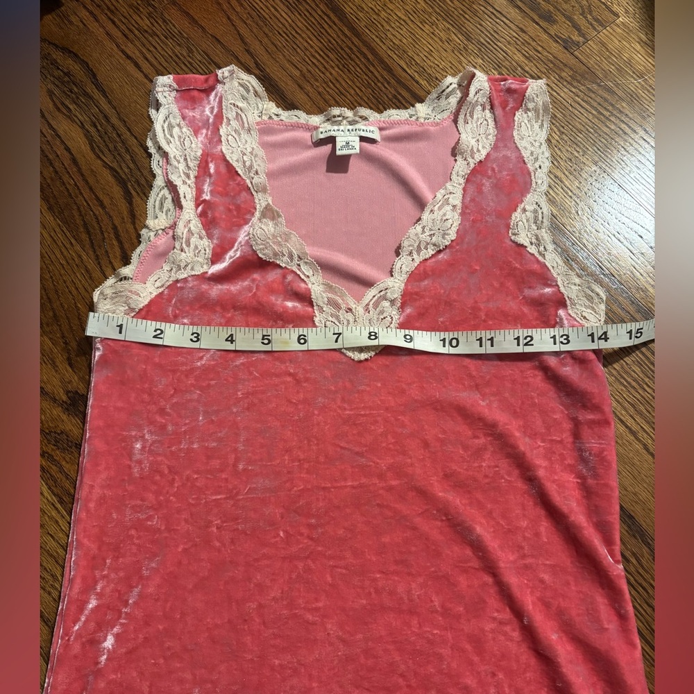 Banana Republic | Y2K Crushed Velvet Pink Tank Lace Trim Stretch Sz M - Picture 4 of 7